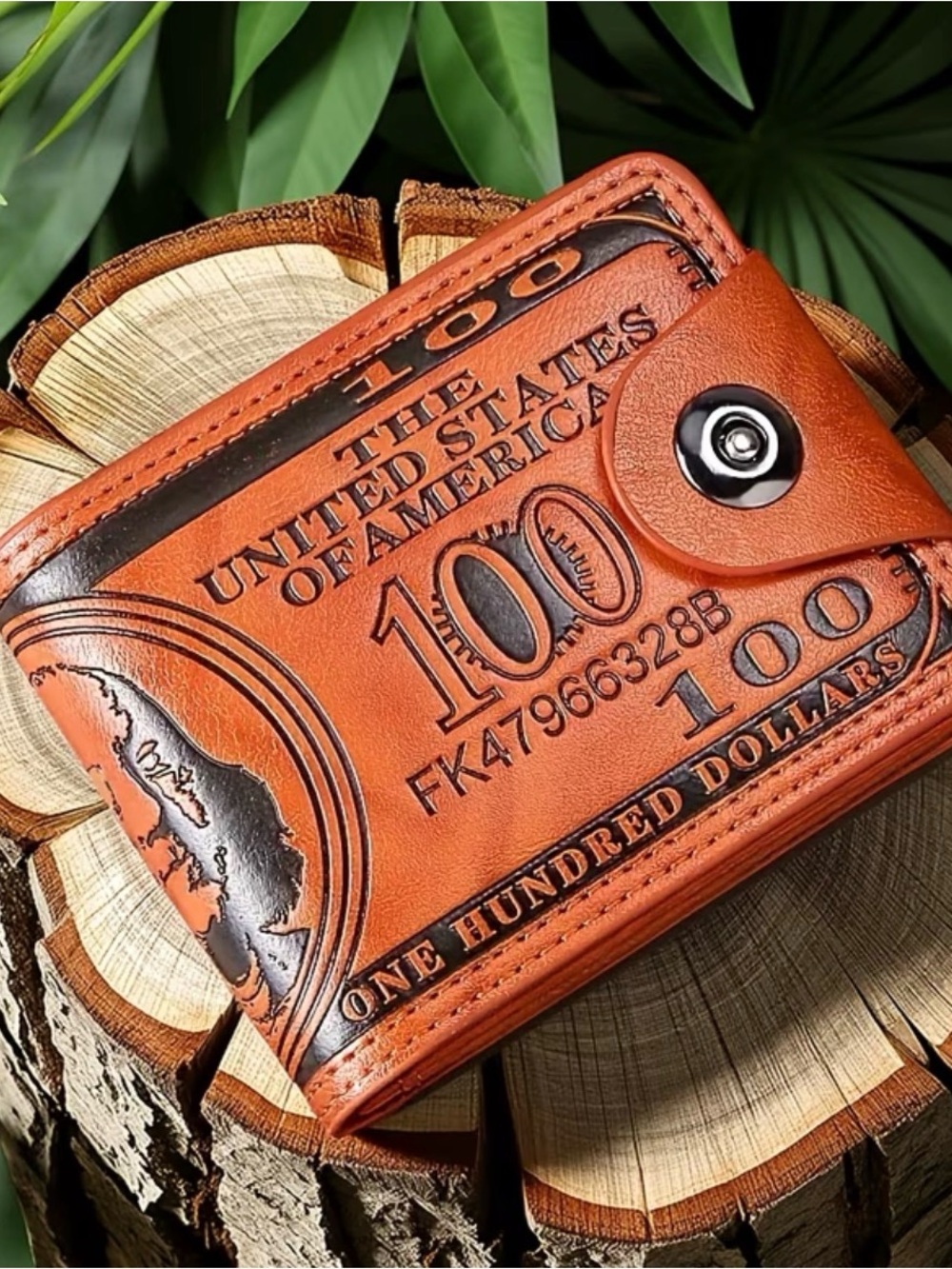 Leather $100 Bill Bi-Fold Wallet - Brown